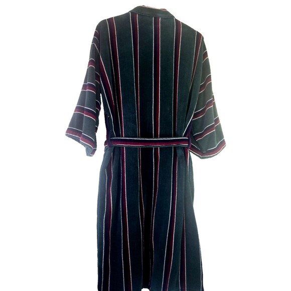 Vintage Stafford Bath Robe OS Mens Green Striped Thick Terry Cloth Belted Cotton - Picture 6 of 13